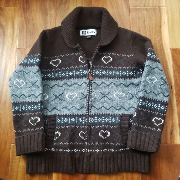 Roots Sweaters - Roots Chocolate Brown and Slate Gray Heart Cardigan
